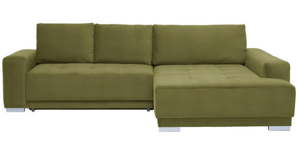 ECKSOFA in Samt Grün - Silberfarben/Grün, Design, Holz/Textil (293/195cm) - Cantus