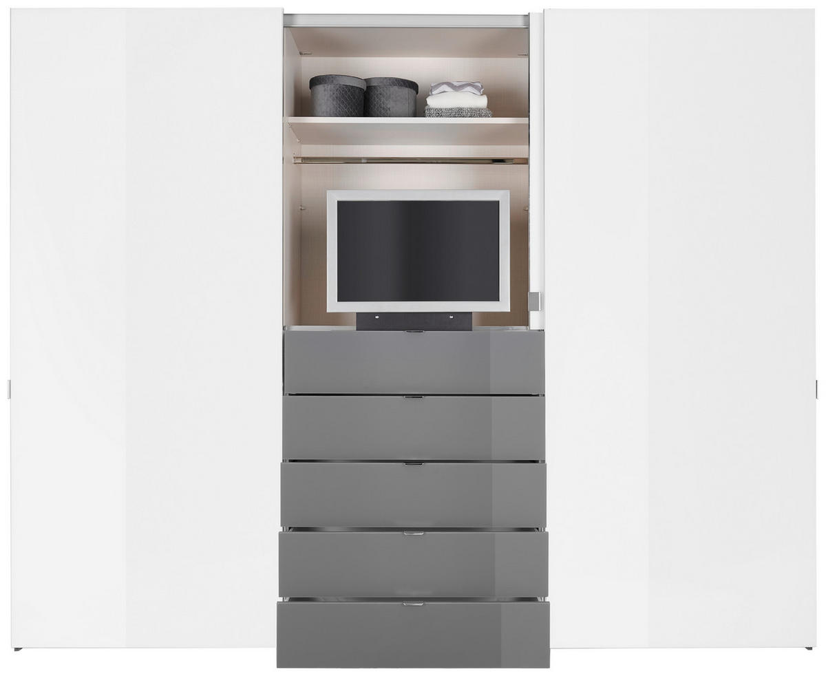 SCHWEBETÜRENSCHRANK in Grau, Weiss  - Chromfarben/Weiss, Design, Glas/Holzwerkstoff (280/222/68cm) - Moderano