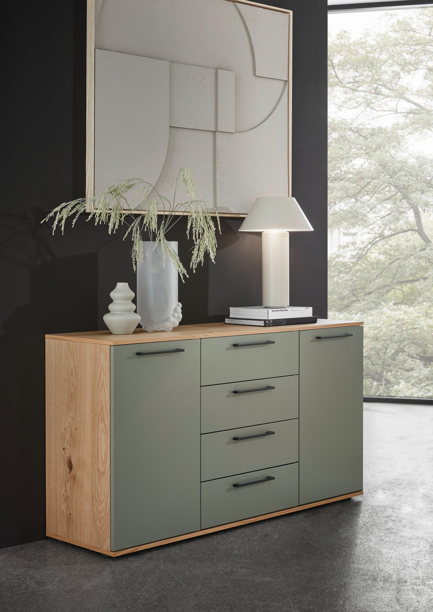 KOMMODE TOSCA  in 120/82,5/46 cm  - Eichefarben/Anthrazit, Design, Holzwerkstoff/Metall (120/82,5/46cm) - Dieter Knoll