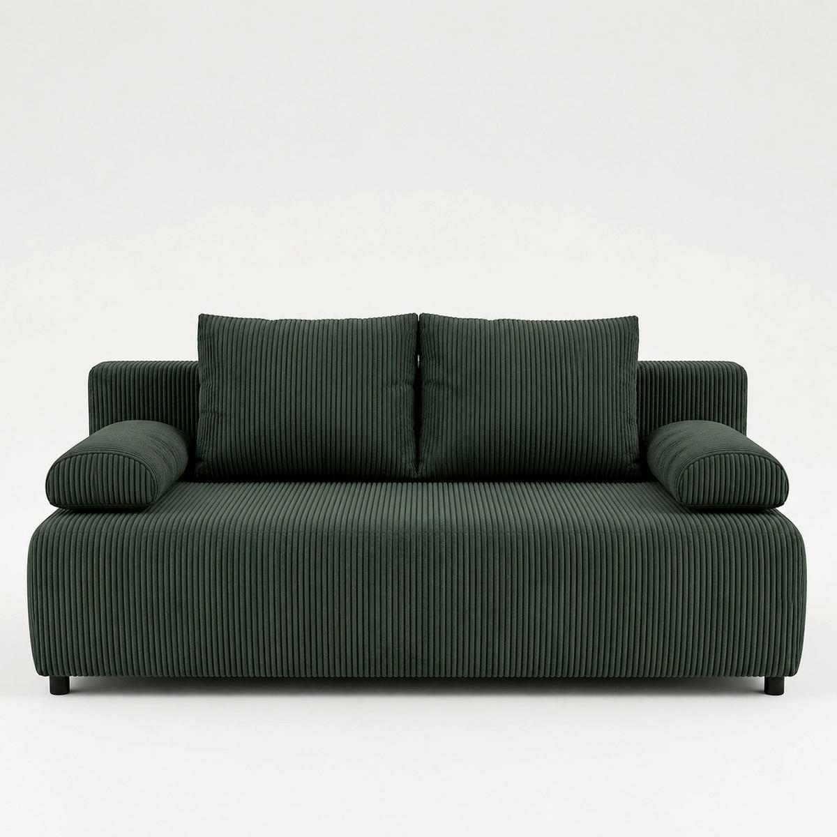SCHLAFSOFA MILKY Cord Grün  inkl. Rückenkissen, Armlehnenkissen, Bettkasten  - Schwarz/Grün, Design, Kunststoff/Textil (206/87/88cm) - MID.YOU