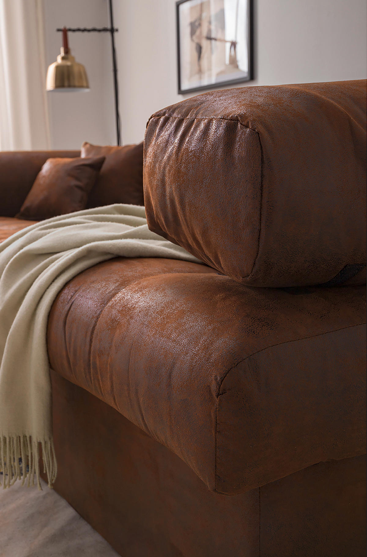BIGSOFA in Lederlook (vegan) Braun  - Schwarz/Braun, Design, Kunststoff/Textil (284/94/148cm) - Livetastic