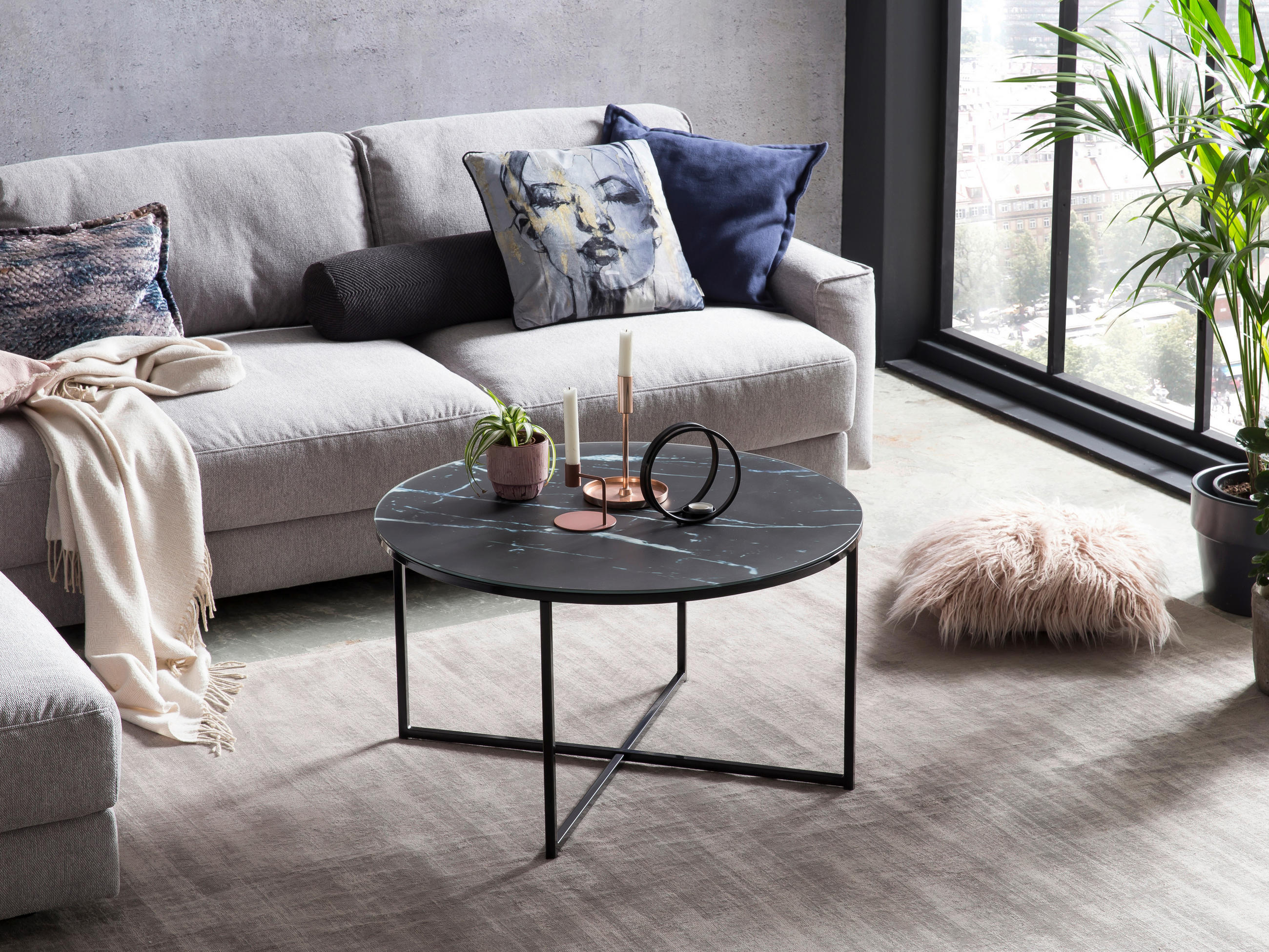 COUCHTISCH 80/80/45 cm rund Schwarz  - Schwarz, Design, Glas/Metall (80/80/45cm) - Livetastic