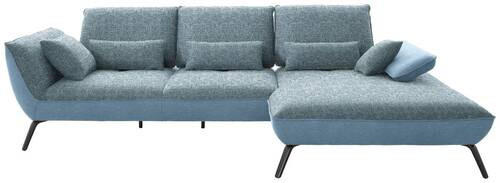ECKSOFA in Flachgewebe Blau  - Blau/Schwarz, Design, Textil/Metall (301/191cm) - Moderano