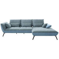 ECKSOFA in Flachgewebe Blau  - Blau/Schwarz, Design, Textil/Metall (301/191cm) - Moderano