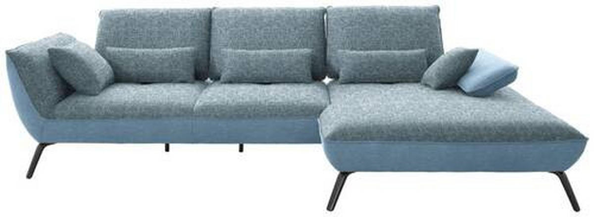 ECKSOFA in Flachgewebe Blau  - Blau/Schwarz, Design, Textil/Metall (301/191cm) - Moderano