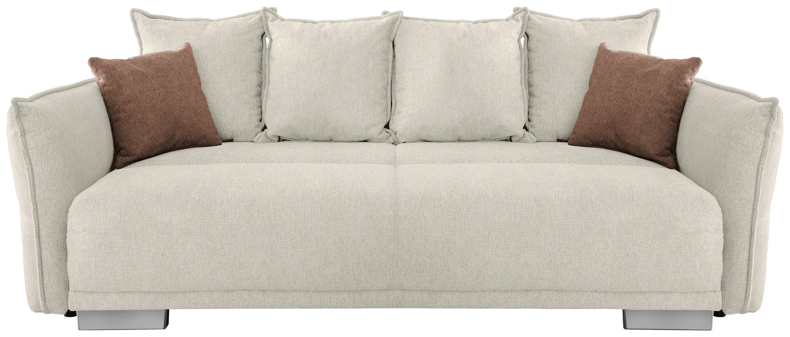 BIGSOFA in Chenille Beige  - Chromfarben/Koralle, Modern, Kunststoff/Textil (242/71/90/131cm) - Livetastic