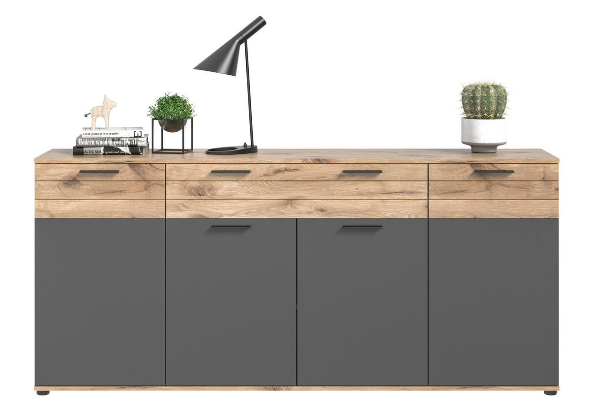 SIDEBOARD  in 200/91/40 cm  - Schwarz/Grau, KONVENTIONELL, Holzwerkstoff/Kunststoff (200/91/40cm) - MID.YOU