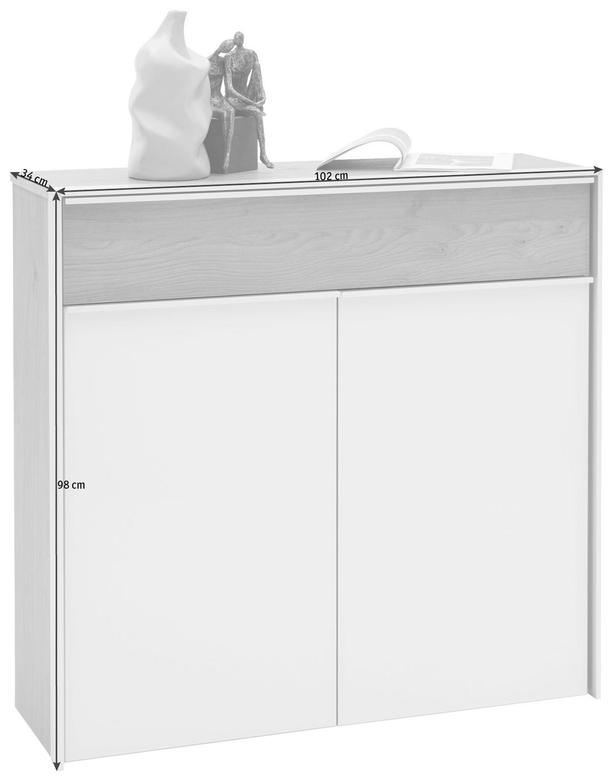 SCHUHSCHRANK Eiche Weiß, Eichefarben, Alufarben  - Eichefarben/Alufarben, Design, Glas/Holzwerkstoff (102/98/33,5cm) - Dieter Knoll