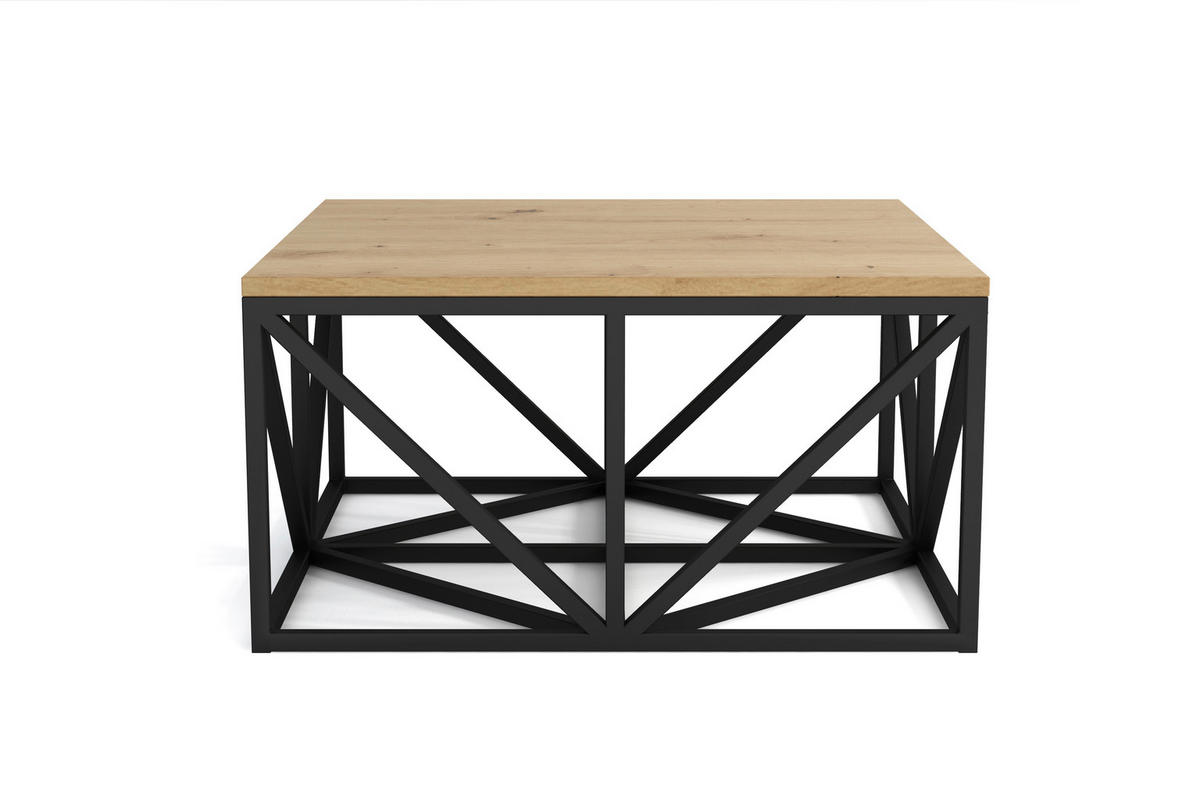 SOFFBORD i metall, trämaterial 80/80/42 cm  - svart/ek Artisan, Design, metall/trämaterial (80/80/42cm) - Stylife