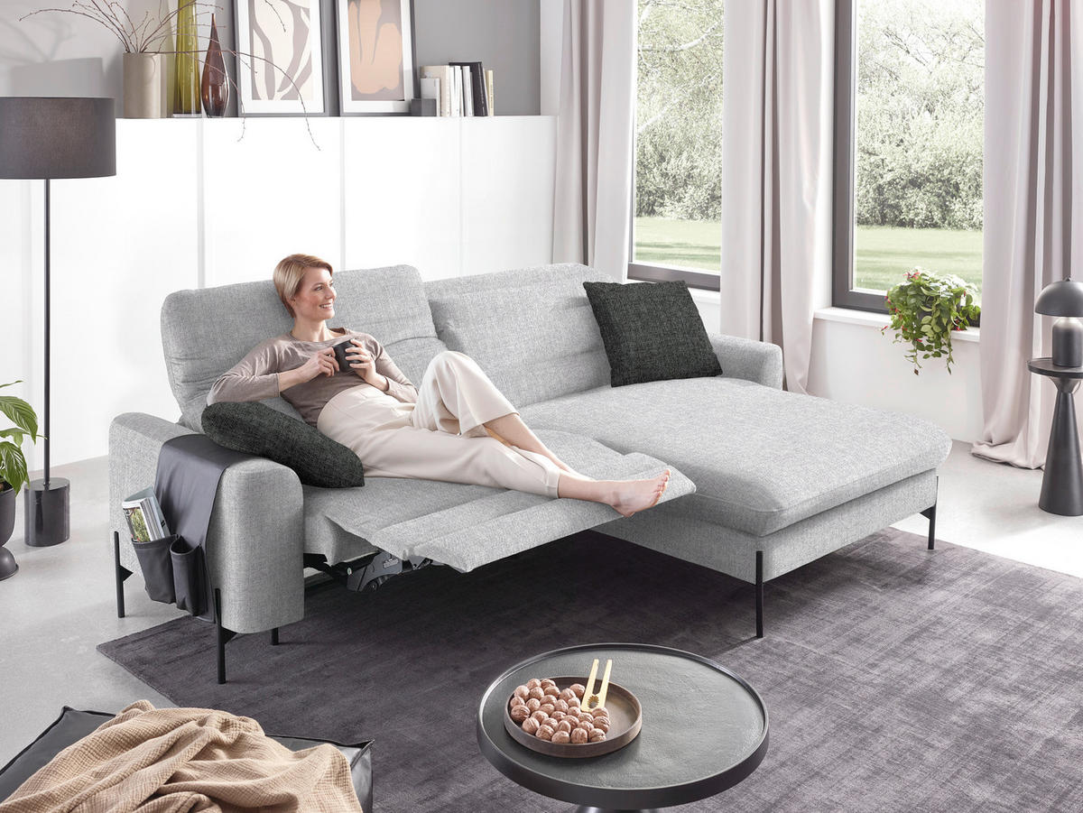 ECKSOFA in Flachgewebe Hellgrau  - Hellgrau/Schwarz, Design, Textil/Metall (252/191cm) - Dieter Knoll