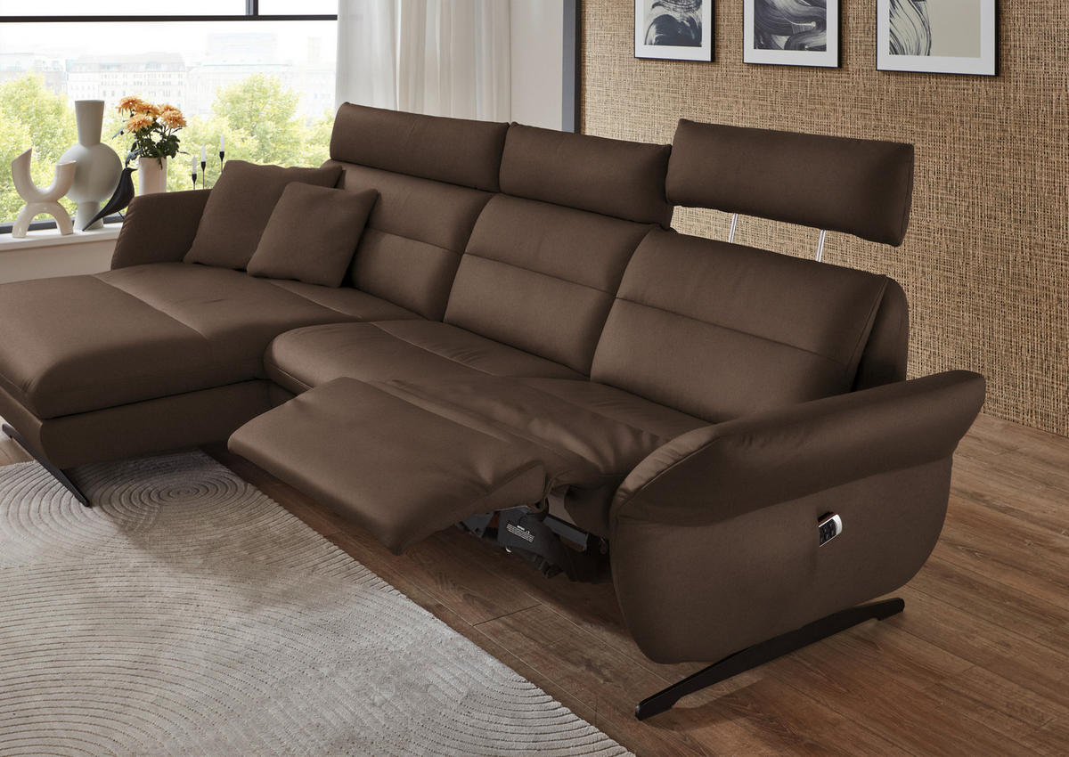 ECKSOFA in Echtleder Braun  - Schwarz/Braun, Design, Leder/Metall (169/298cm) - Dieter Knoll