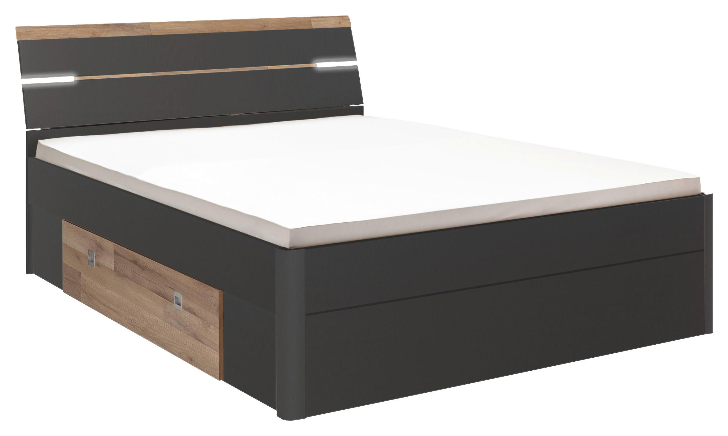 STAURAUMBETT 160/200 cm,  in Eichefarben, Graphitfarben,  - Eichefarben/Schwarz, KONVENTIONELL, Holzwerkstoff/Kunststoff (160/200cm) - MID.YOU