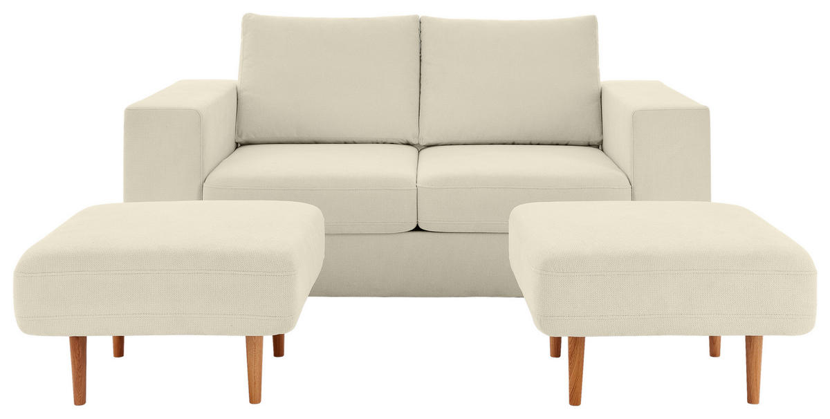 ZWEISITZER-SOFA inkl. Hocker Webstoff Creme von LOOKS BY W.JOOP