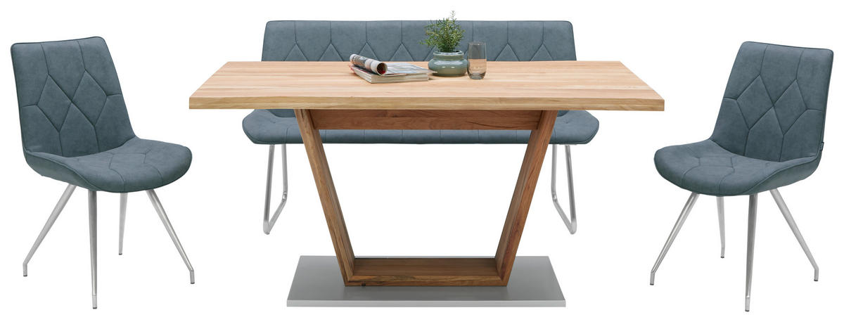 JEDILNA MIZA, masivno hrast barve hrasta  - barve kroma/srebrne barve, Natur, kovina/les (160/90/78,5cm) - Linea Natura