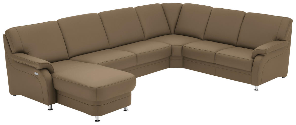 WOHNLANDSCHAFT Echtleder Khaki  - Khaki/Alufarben, Konventionell, Leder/Metall (165/329/239cm) - Beldomo Premium