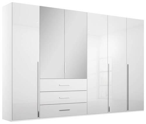 DREHTÜRENSCHRANK 301/223/60 cm 6-türig Weiß, Weiß Hochglanz  - Chromfarben/Weiß Hochglanz, Design, Glas/Holzwerkstoff (301/223/60cm) - home24