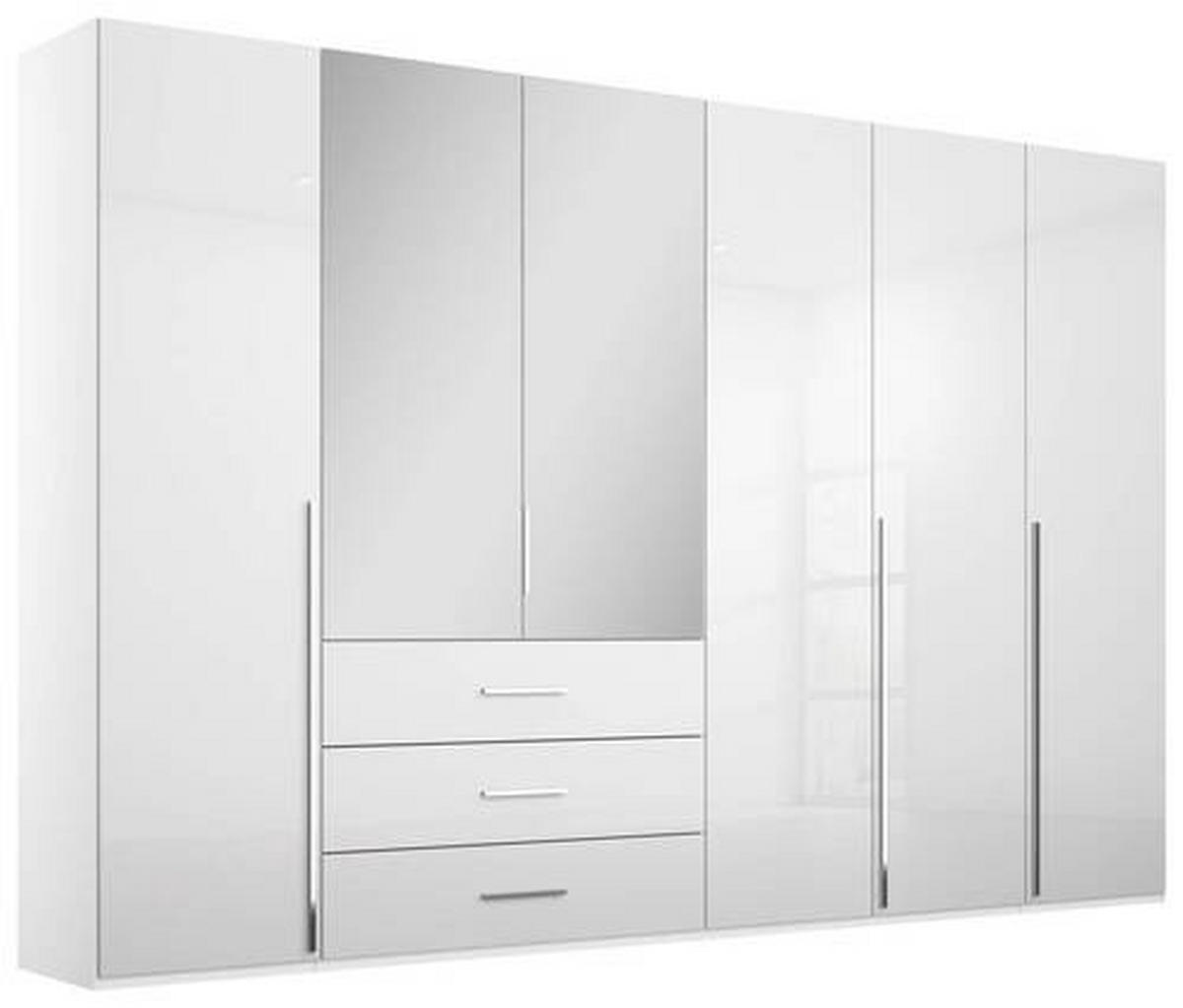 DREHTÜRENSCHRANK 301/223/60 cm 6-türig Weiß, Weiß Hochglanz  - Chromfarben/Weiß Hochglanz, Design, Glas/Holzwerkstoff (301/223/60cm) - home24