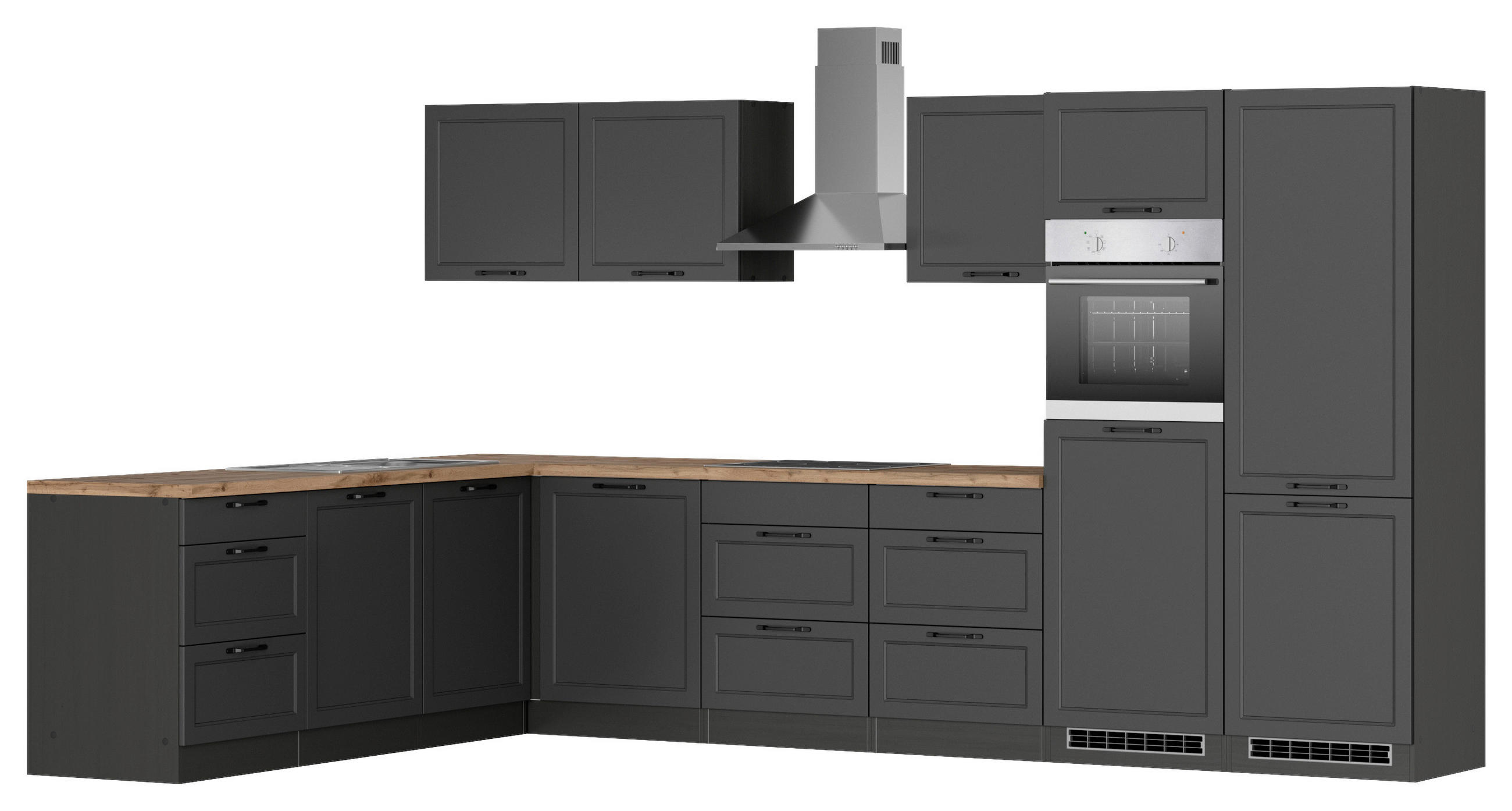 ECKKÜCHE 240/360 cm  in Grau, Eiche Wotan  - Eiche Wotan/Schwarz, LIFESTYLE, Holzwerkstoff/Metall (240/360cm) - Held