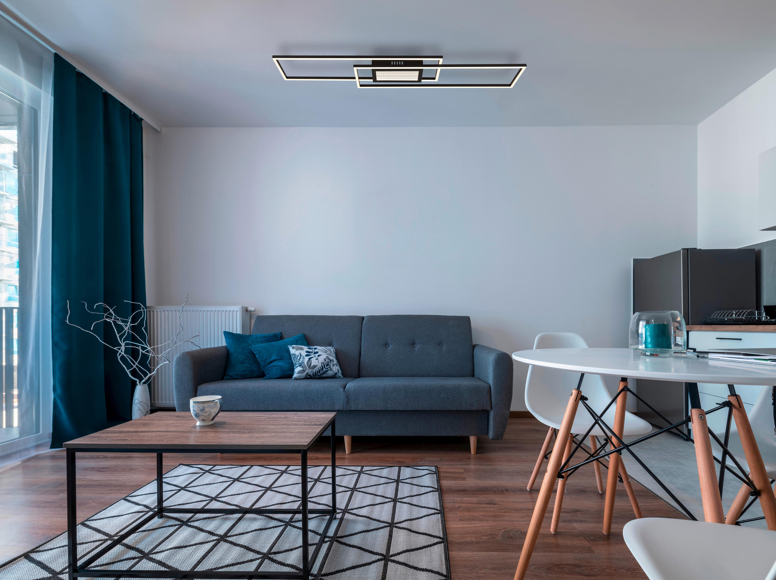 LED-DECKENLEUCHTE    96/19,6/5 cm  - Opal/Schwarz, Design, Kunststoff/Metall (96/19,6/5cm) - Globo
