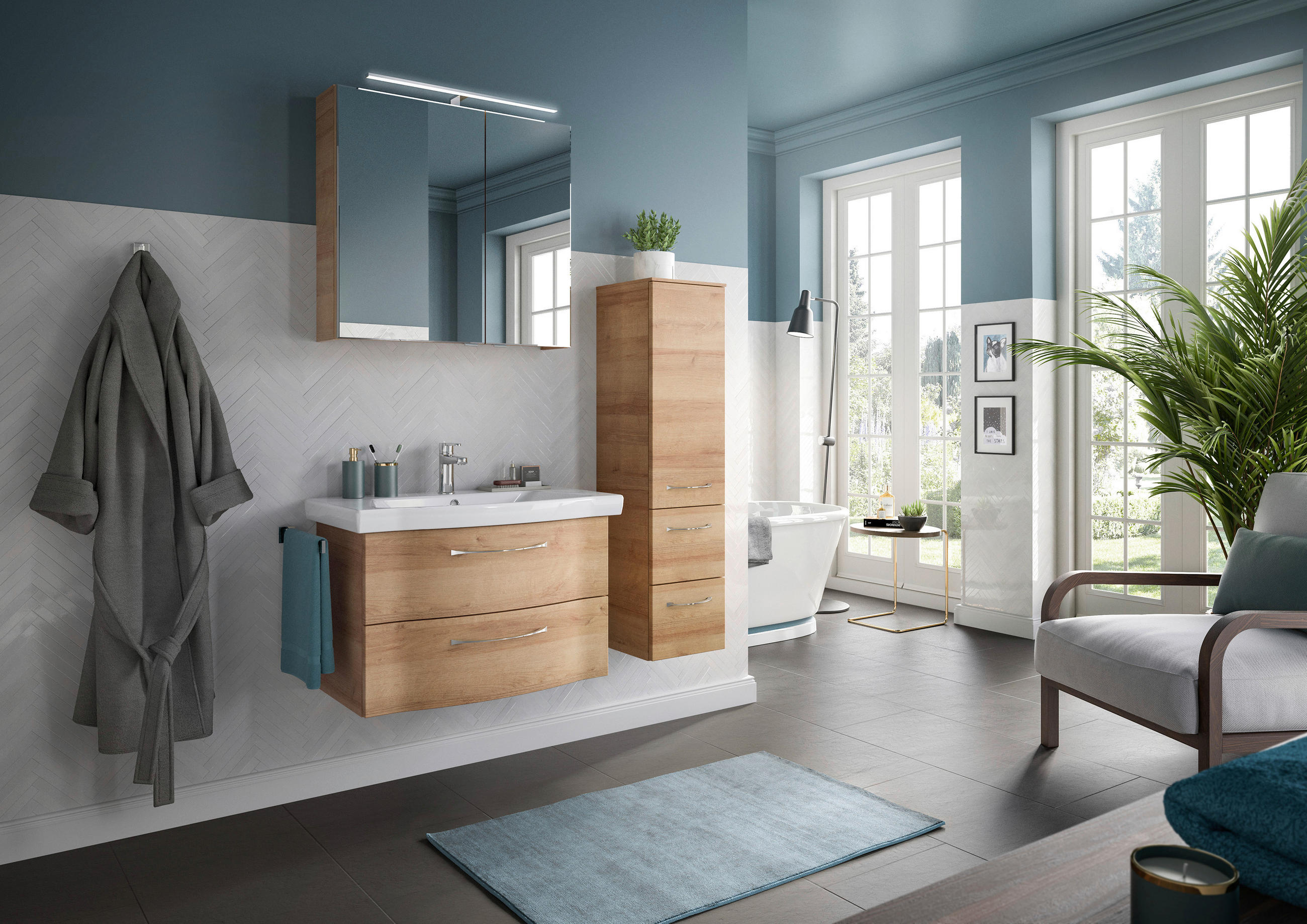 BADEZIMMER 4-teilig in 112 cm - Chromfarben/Eichefarben, KONVENTIONELL, Glas/Keramik (112cm) - Pelipal