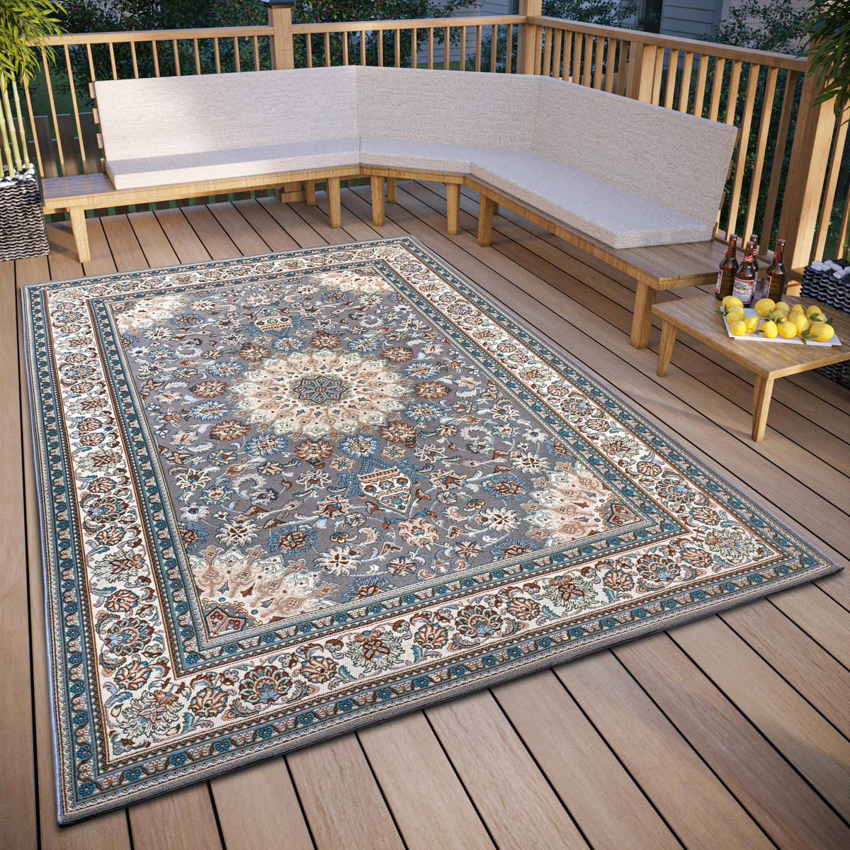 OUTDOORTEPPICH 120/180 cm Flair Creme, Blaugrau  - Blaugrau/Creme, Design, Kunststoff (120/180cm)