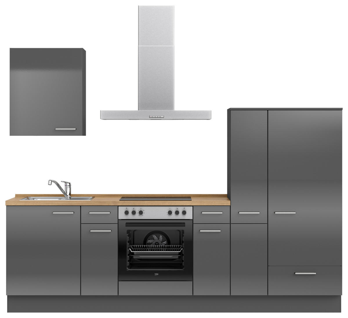 KÜCHENLEERBLOCK Flash 270 cm  in Schieferfarben, Eichefarben  - Schieferfarben/Edelstahlfarben, MODERN, Holzwerkstoff/Metall (270cm) - Nobilia