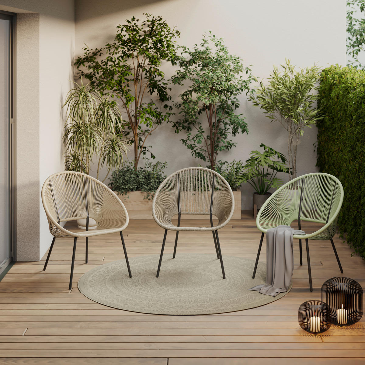 GARTENSESSEL Stahl Schwarz, Beige  - Beige/Schwarz, MODERN, Kunststoff/Metall (69/82/68cm) - Ambia Garden