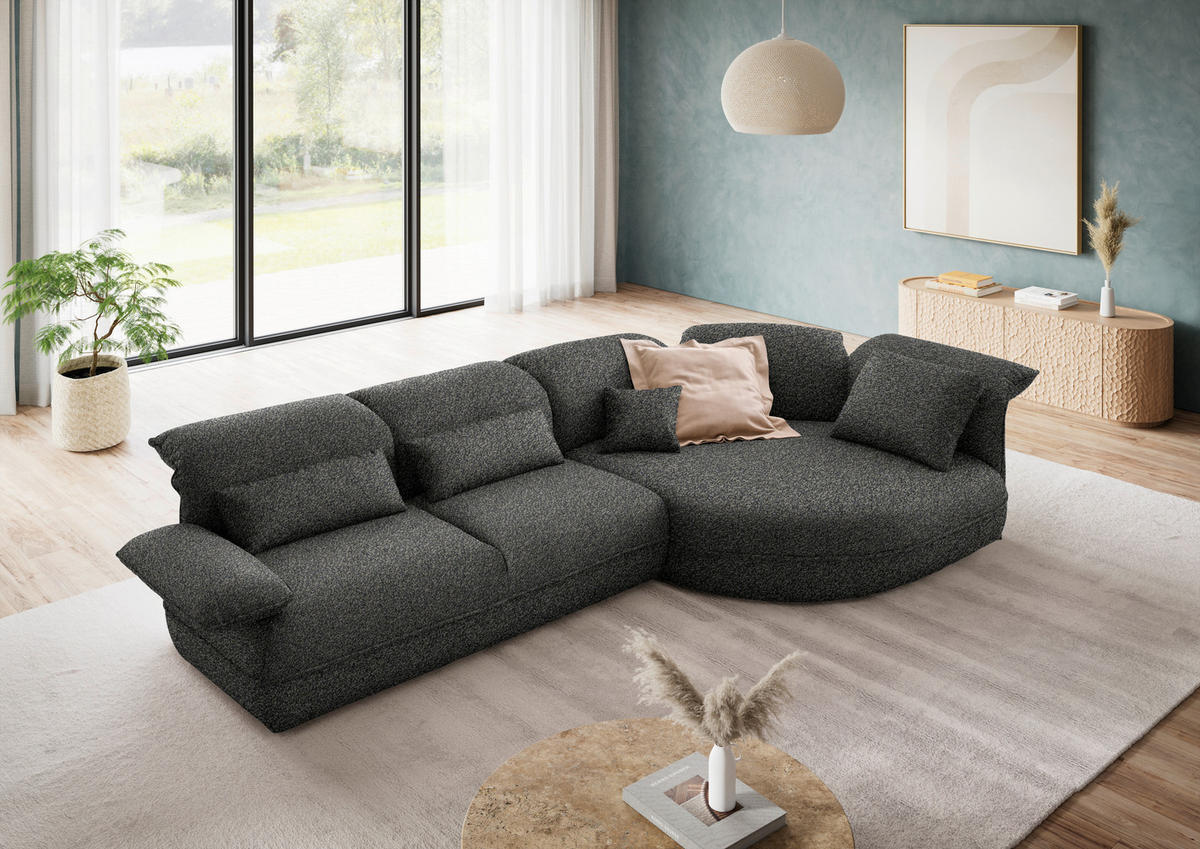 ECKSOFA  in Chenille Blaugrau  343/154 cm  - Blaugrau/Schwarz, Design, Kunststoff/Textil (343/154cm) - Koinor