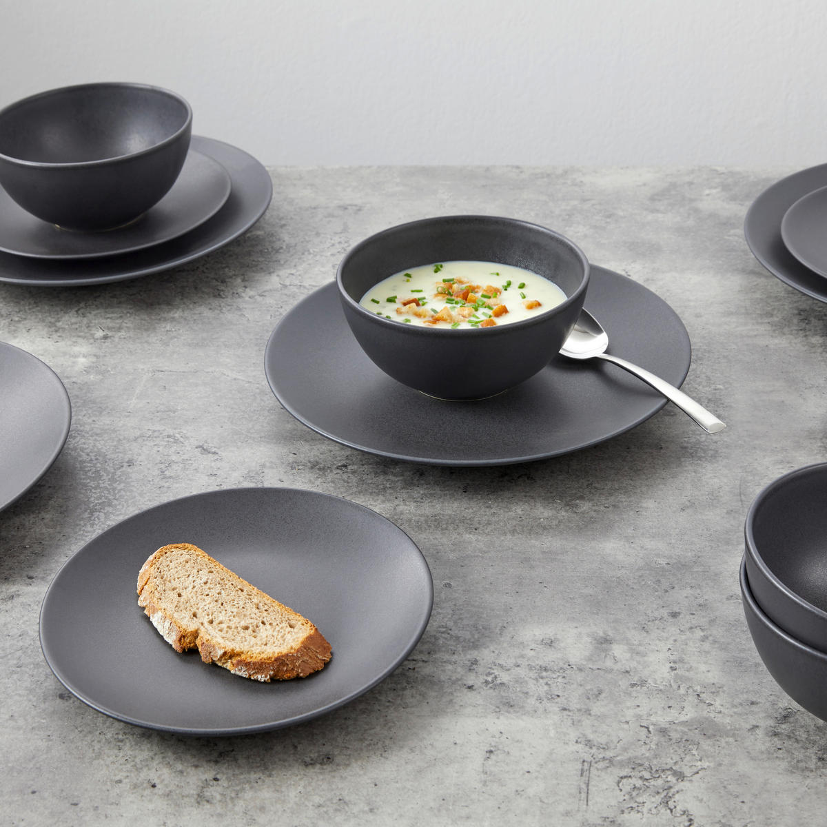 JÍDELNÍ SOUPRAVA, kamenina - černá, Moderní, keramika - Creatable