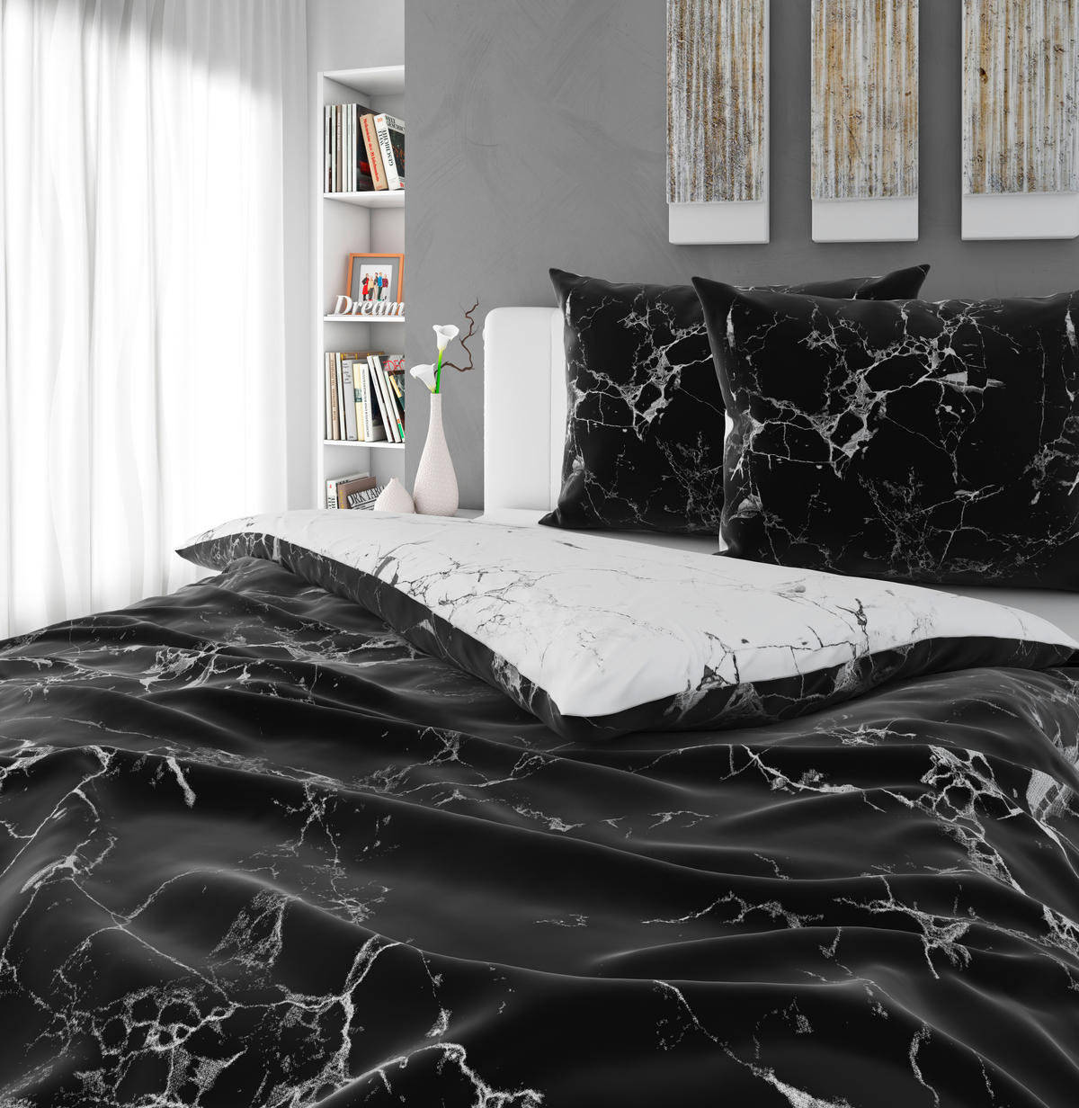 BETTWÄSCHESET Satin 200/210 cm  65 cm/100 cm  - Weiss/Schwarz, Trend, Textil (200/210cm) - Esposa