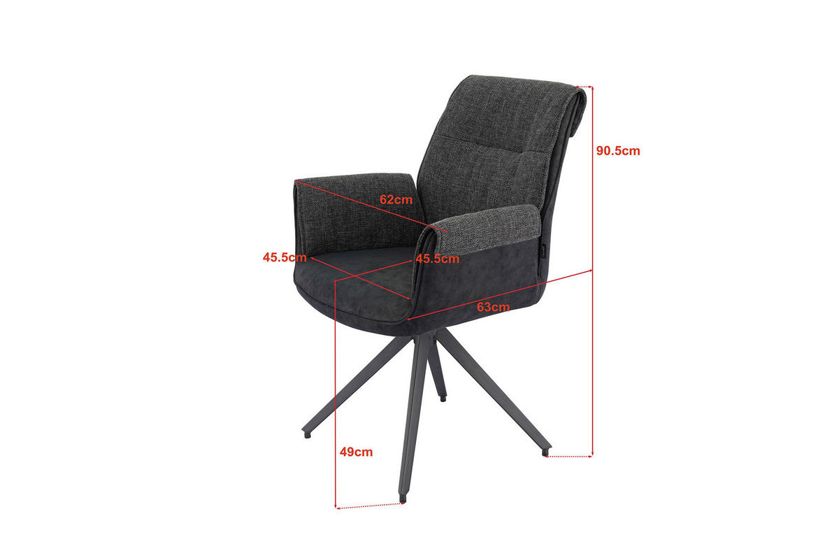 NASLANJAČ, kovina, tekstil črna, temno siva  - temno siva/črna, Design, kovina/tekstil (63/90/64cm) - Novel