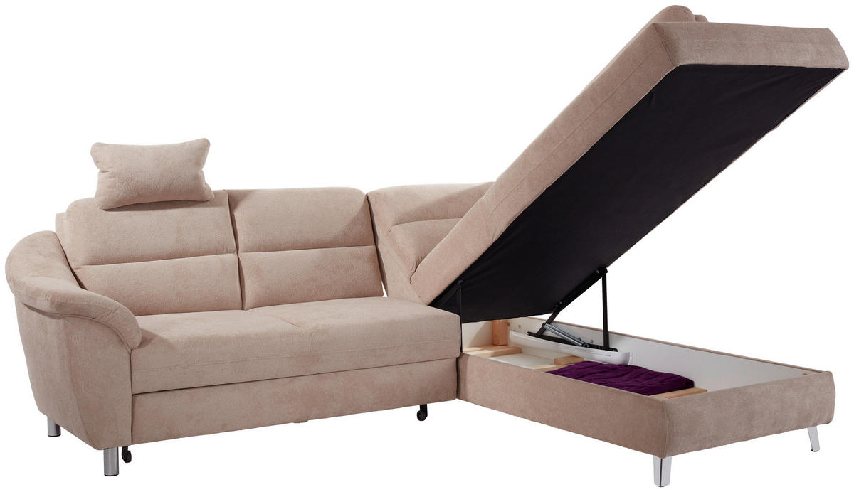 ECKSOFA Beige Velours  - Beige/Silberfarben, KONVENTIONELL, Textil/Metall (248/197cm) - Livetastic