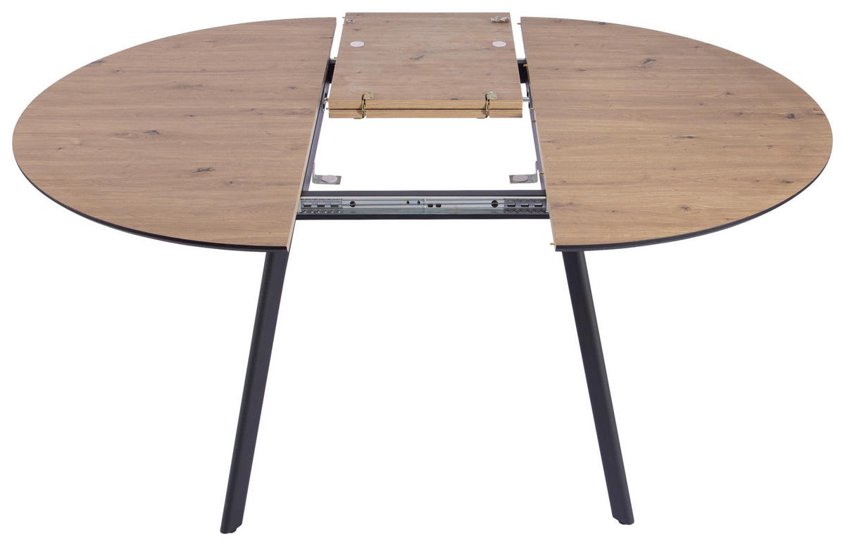 ESSTISCH 120/160/120/76 cm Nachbildung  Metall, Holzwerkstoff ausziehbar oval Schwarz, Eiche Artisan  - Schwarz/Eiche Artisan, MODERN, Holzwerkstoff/Metall (120/160/120/76cm) - Livetastic