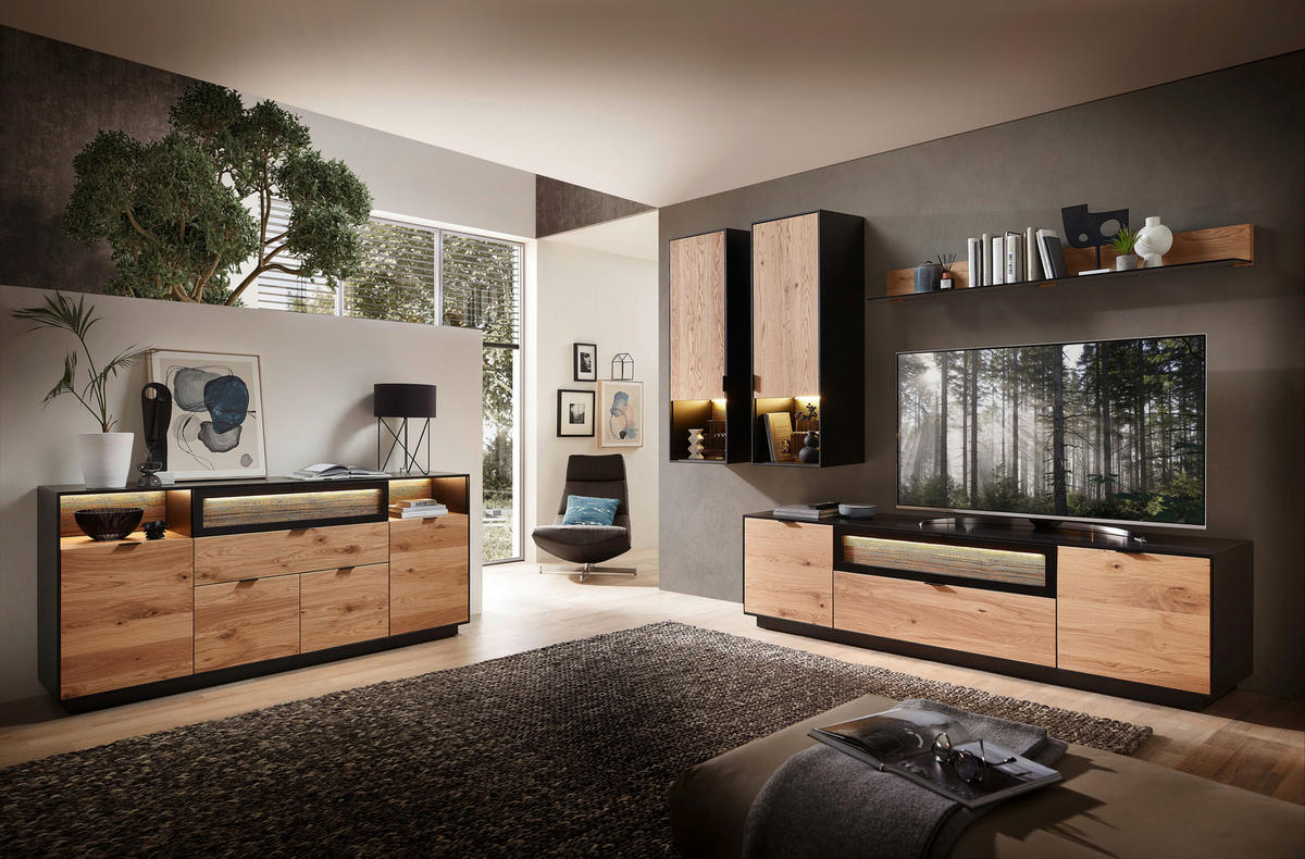 WANDBOARD Eiche furniert Eichefarben  - Eichefarben, Design, Glas/Holz (145/14/20cm) - Novel