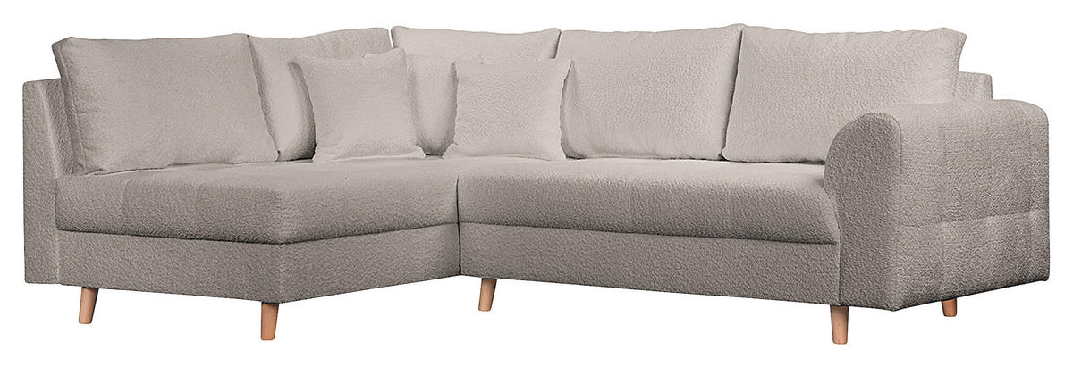 ECKSOFA inkl. Hocker Ariella Grau Bouclé  - Naturfarben/Grau, Design, Holz/Textil (161/231cm) - Livetastic