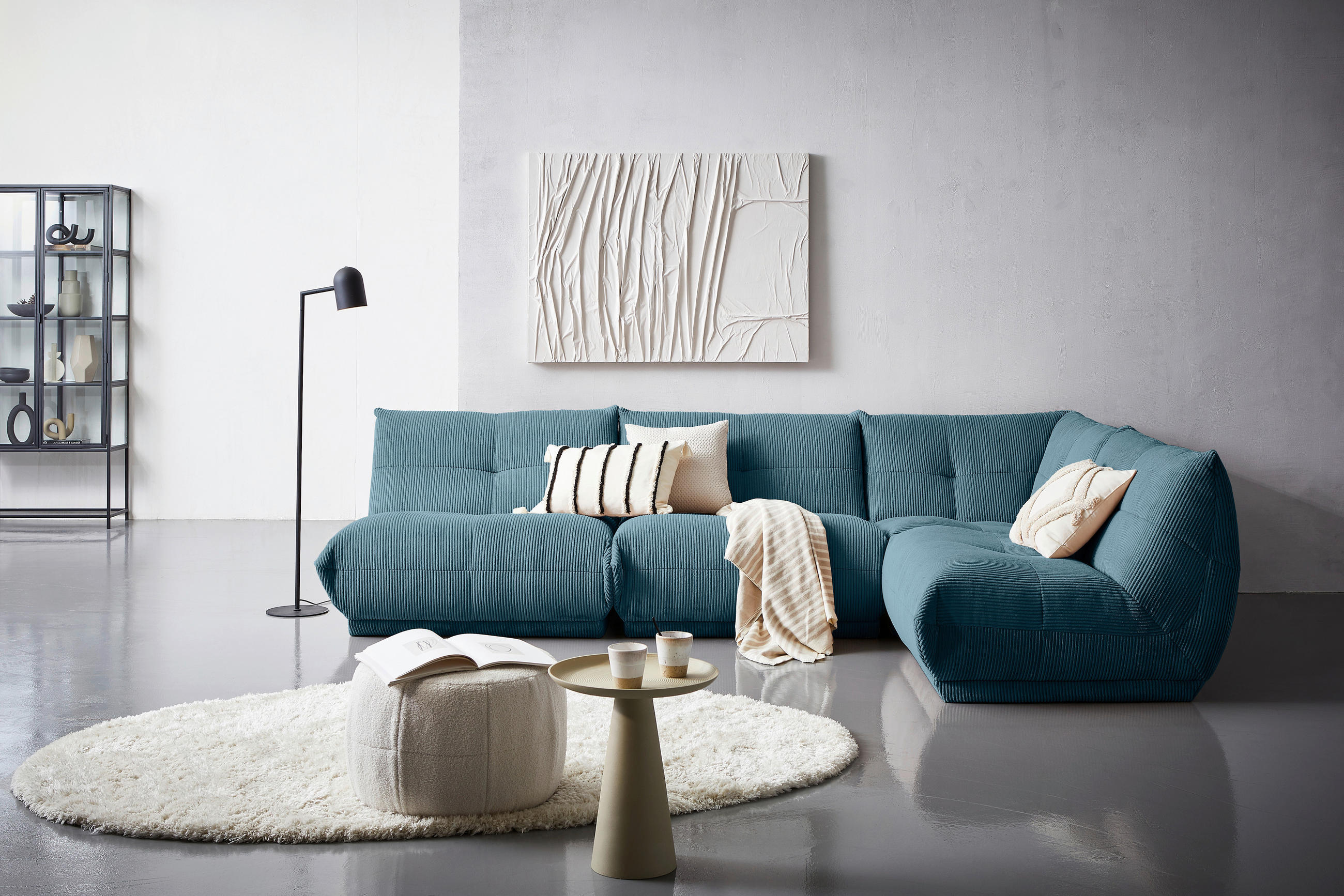 ECKSOFA Petrol Cord  - Petrol, Trend, Textil (315/210cm) - Livetastic