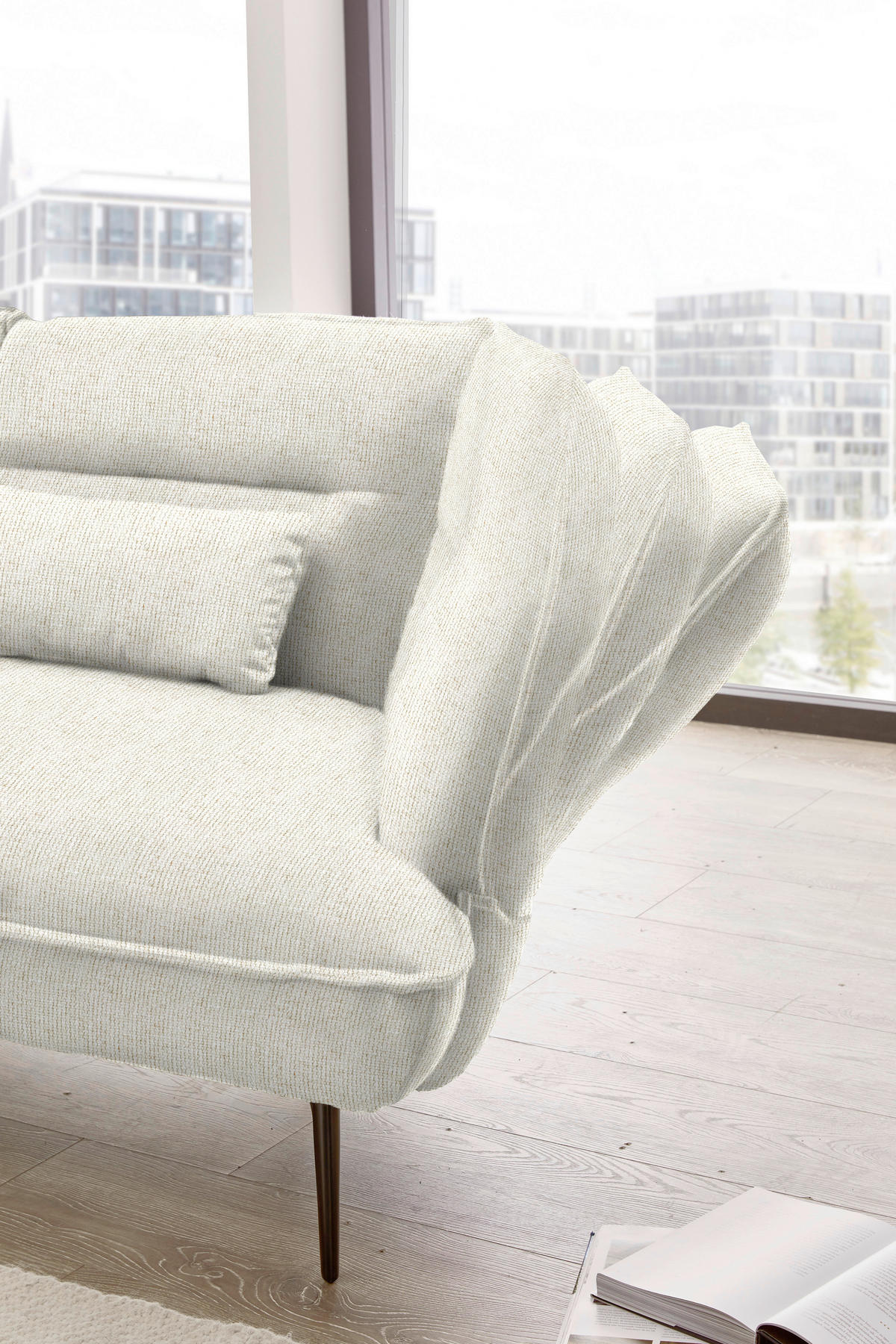 ECKSOFA in Flachgewebe Creme  153/339 cm  - Creme/Schwarz, Design, Textil/Metall (153/339cm) - Moderano