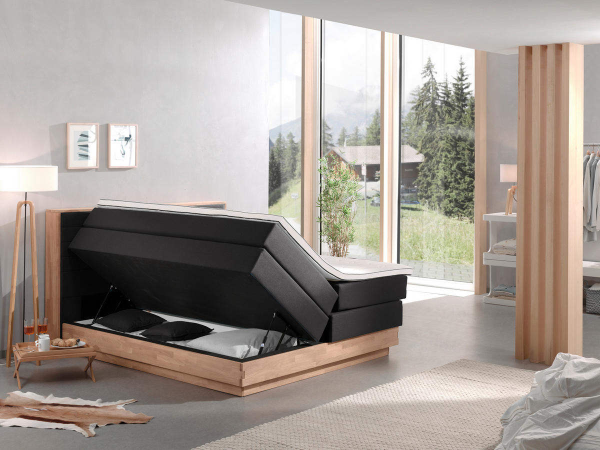 BOXSPRINGBETT 160/200 cm  in Eichefarben, Dunkelgrau  - Eichefarben/Dunkelgrau, MODERN, Holz/Kunststoff (160/200cm) - MID.YOU