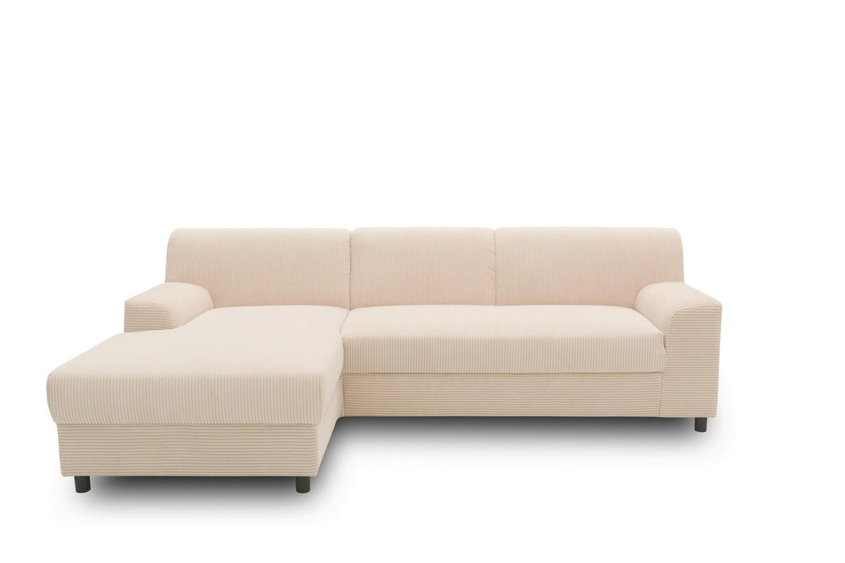 ECKSOFA CAPRI 2 Creme Cord Zierkissen, Rücken echt  - Creme/Schwarz, Basics, Kunststoff/Textil (146/241cm) - MID.YOU