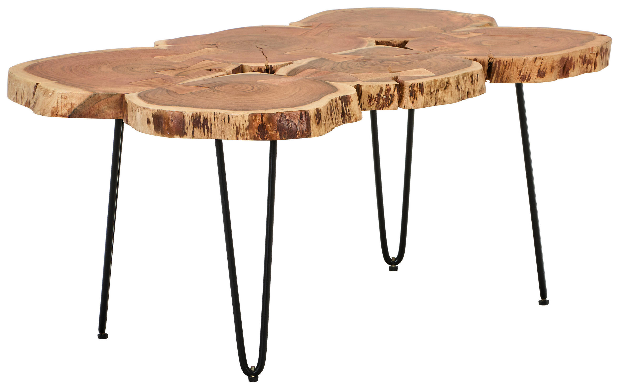 COUCHTISCH Akazie vollmassiv Freiform Akaziefarben, Schwarz  - Schwarz/Akaziefarben, Natur, Holz/Metall (93/60/45cm) - Livetastic