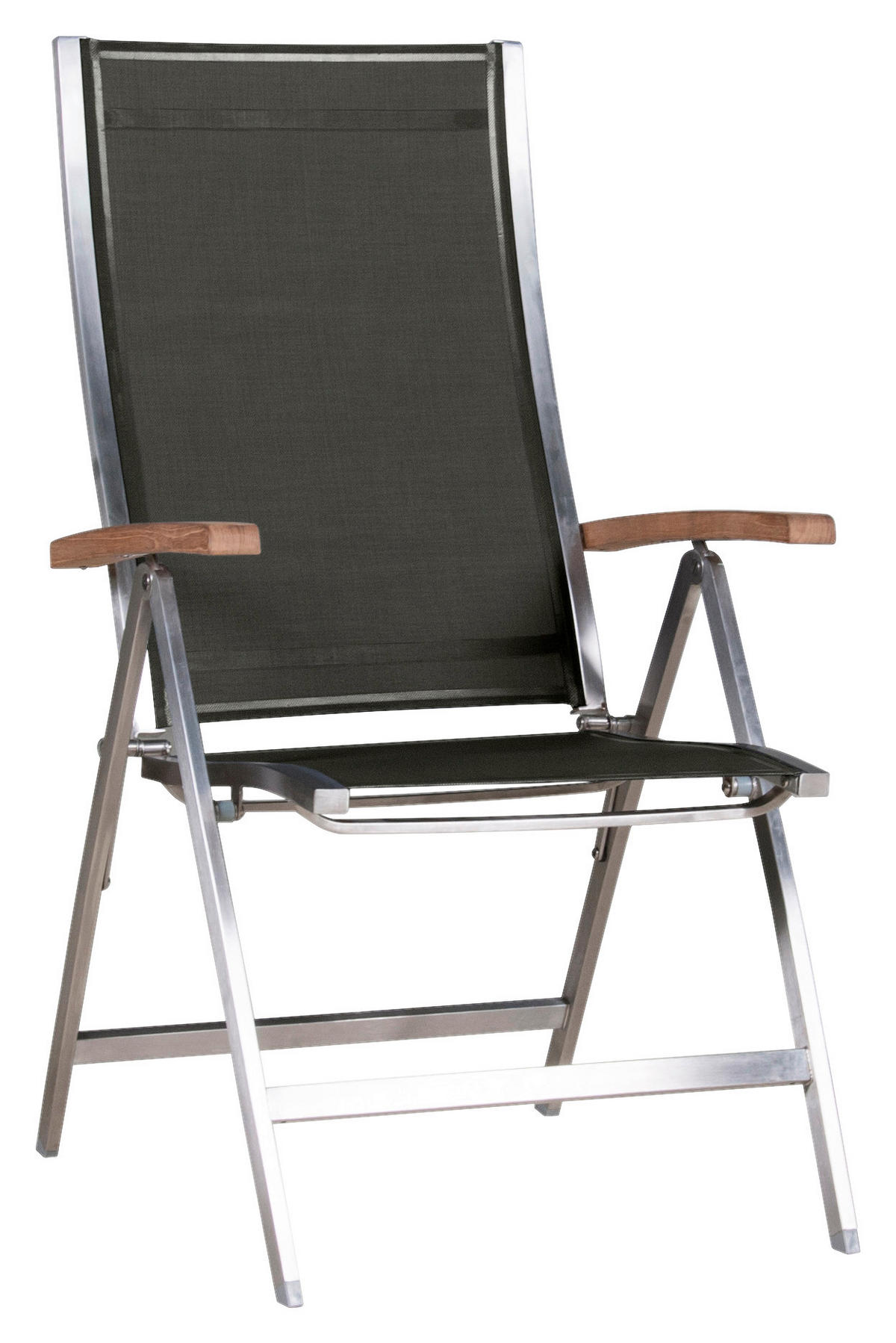 GARTENKLAPPSESSEL in Metall, Textil Edelstahlfarben, Dunkelgrau, Teakfarben  - Edelstahlfarben/Dunkelgrau, Design, Holz/Textil (61/112/68cm) - Zebra 