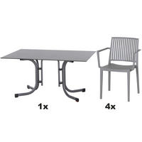 GARTENGARNITUR 5-teilig Stahl 5-teilig  - Anthrazit/Grau, Basics, Kunststoff/Metall (90/71/140cm) - Siena Garden