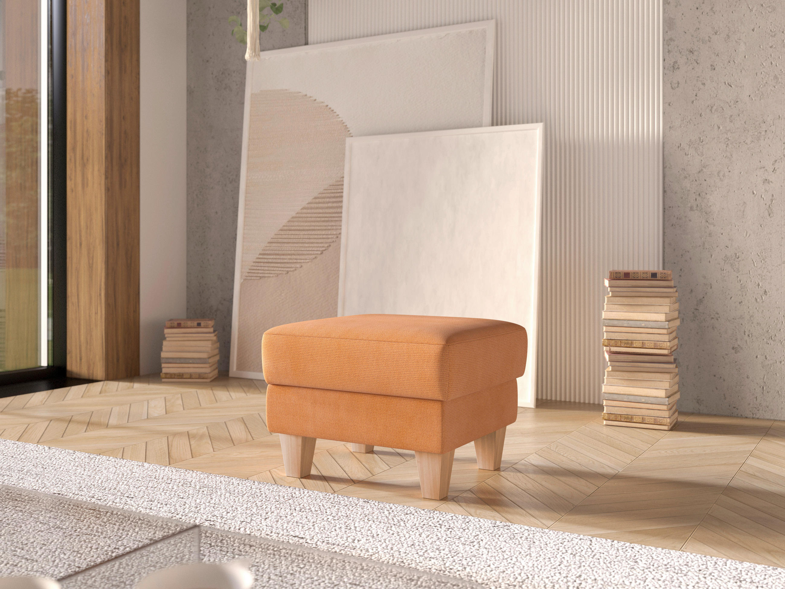 HOCKER Flachgewebe Terracotta  - Eichefarben/Terracotta, KONVENTIONELL, Holz/Textil (58/48/58cm) - Sit & More