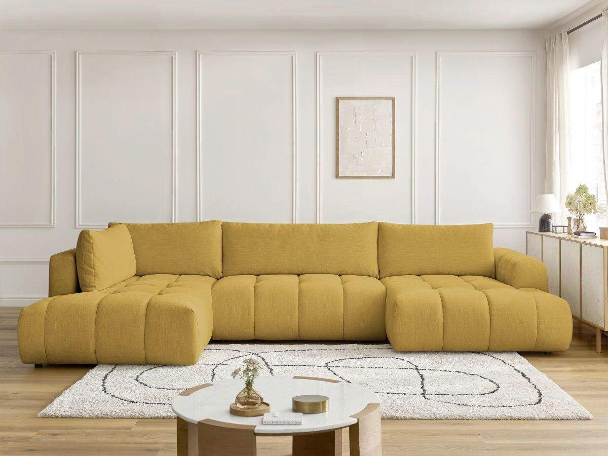 WOHNLANDSCHAFT  FUJI  Gelb Leinenoptik  - Gelb/Schwarz, MODERN, Kunststoff/Textil (204/377/160cm)