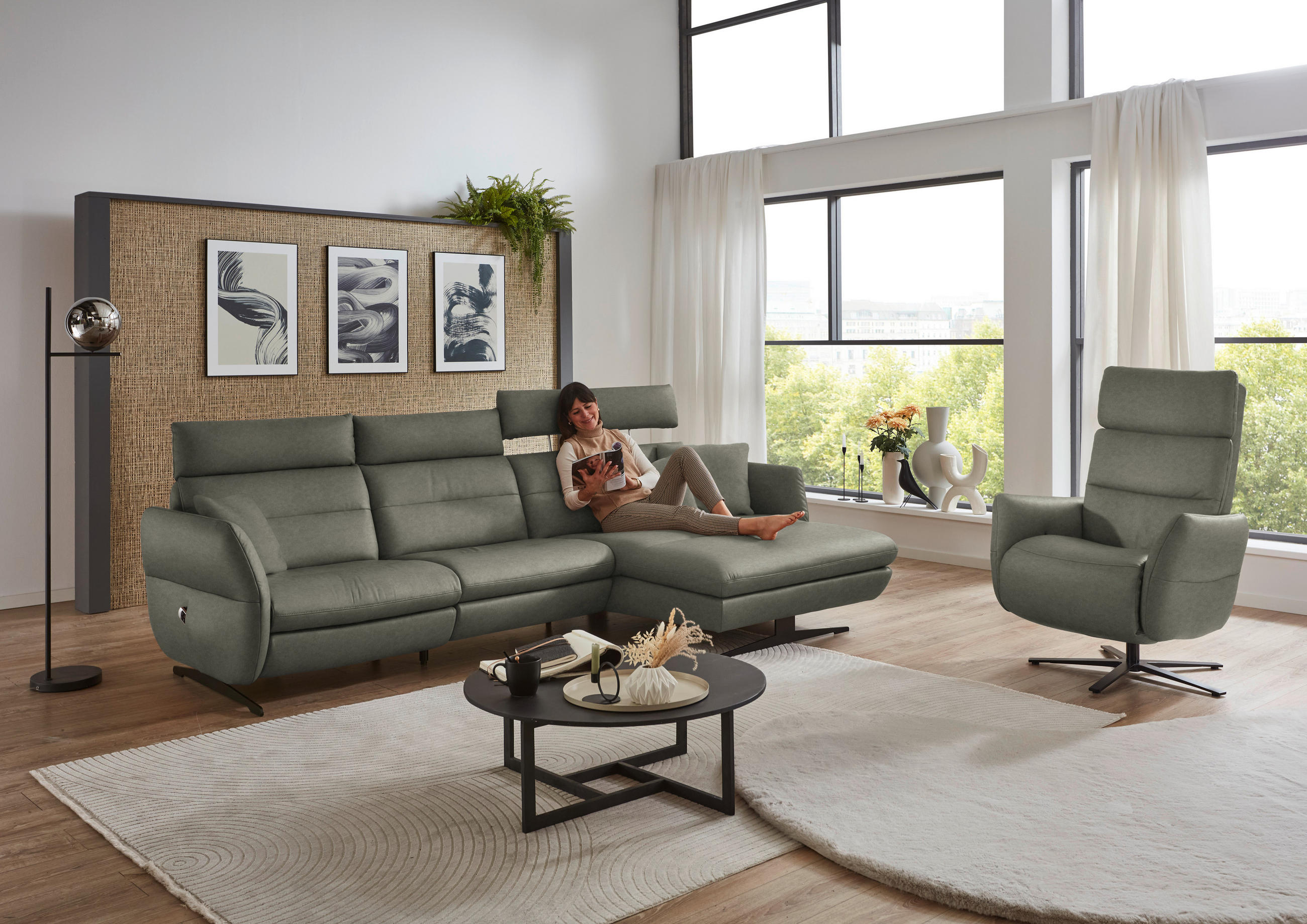 RELAXSESSEL in Leder Grau  - Schwarz/Grau, Design, Leder/Metall (82/119/85cm) - Dieter Knoll