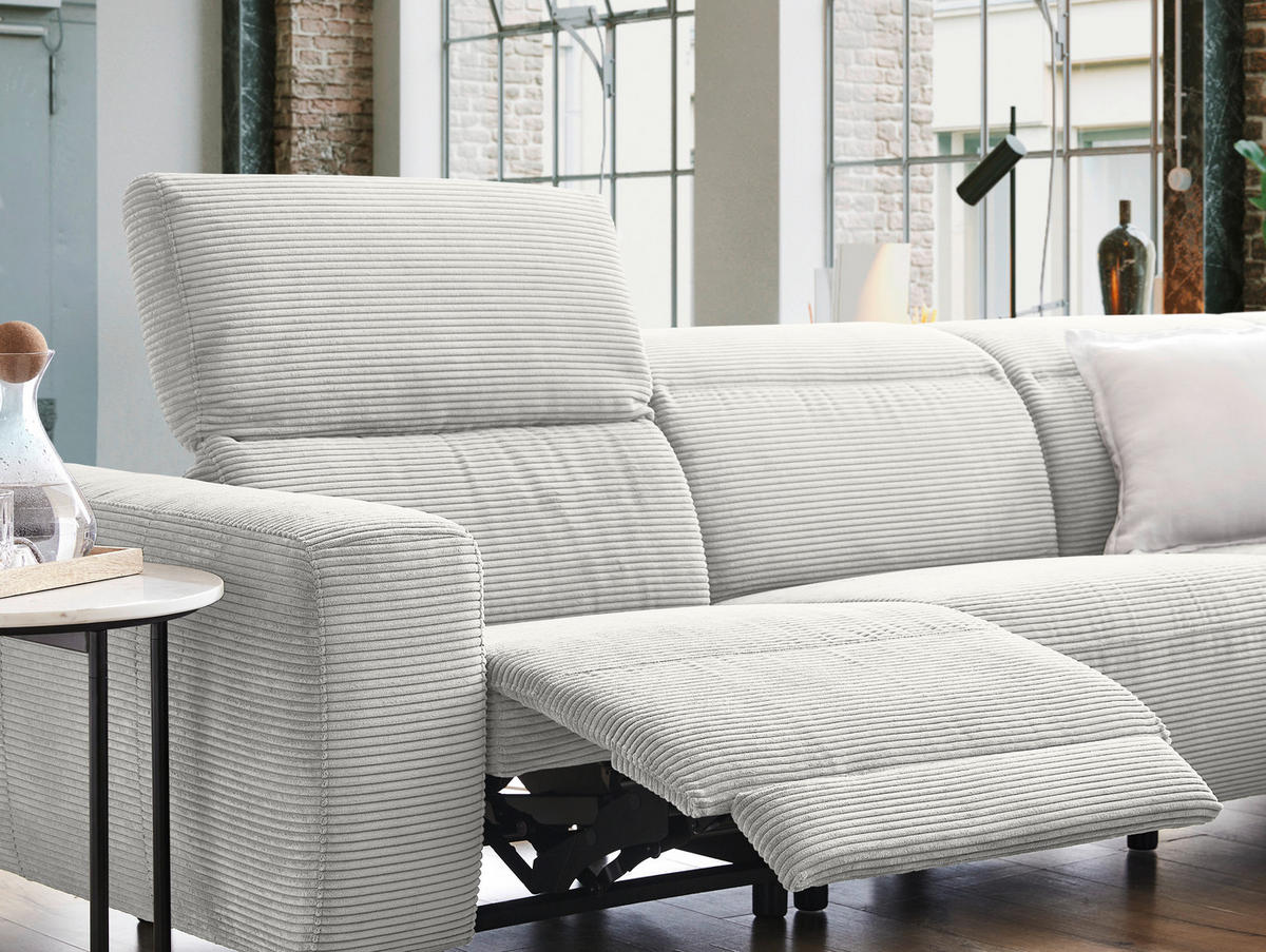 ECKSOFA in Cord Weiss  - Weiss/Schwarz, Design, Textil (290/223cm) - Pure Home Lifestyle