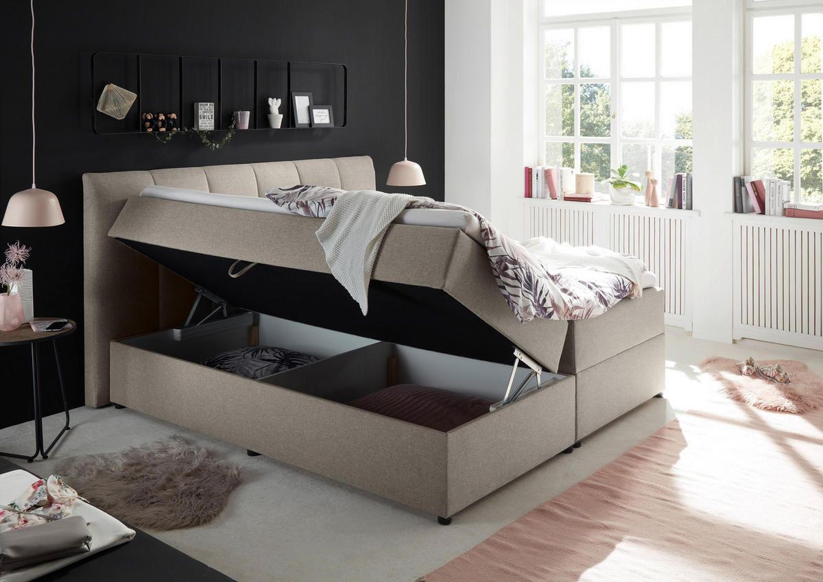 POSTEL BOXSPRING, 180/200 cm, jílová barva - černá/jílová barva, Basics, textil/plast (180/200cm) - MID.YOU