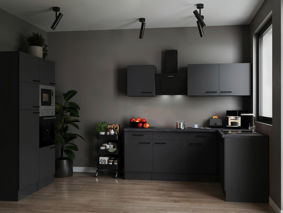 ECKKÜCHE - Dunkelgrau/Schwarz, Design, Holzwerkstoff/Metall (340/172cm) - Respekta