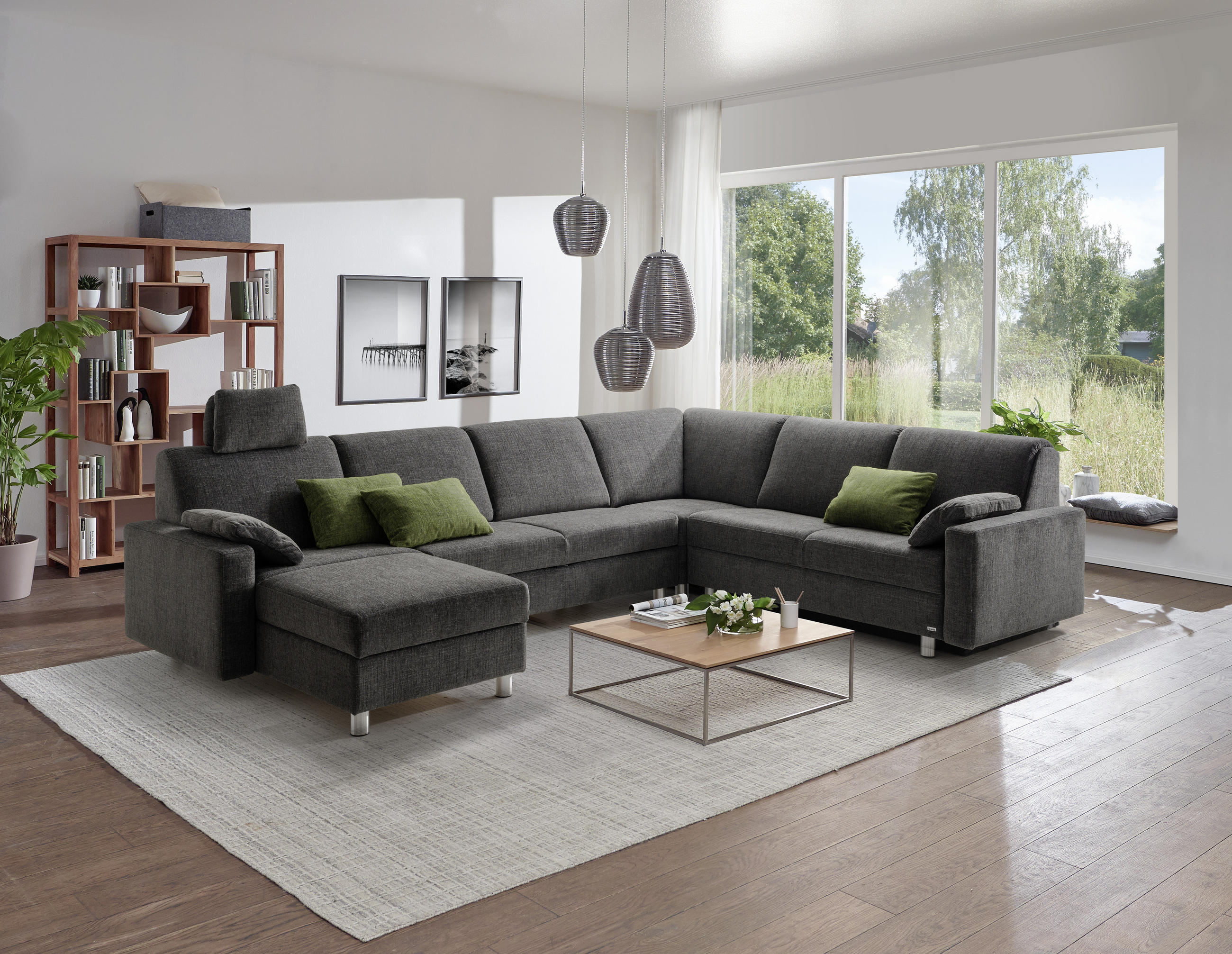 WOHNLANDSCHAFT in Chenille Anthrazit  - Anthrazit/Alufarben, KONVENTIONELL, Textil (158/323/237cm) - Sedda