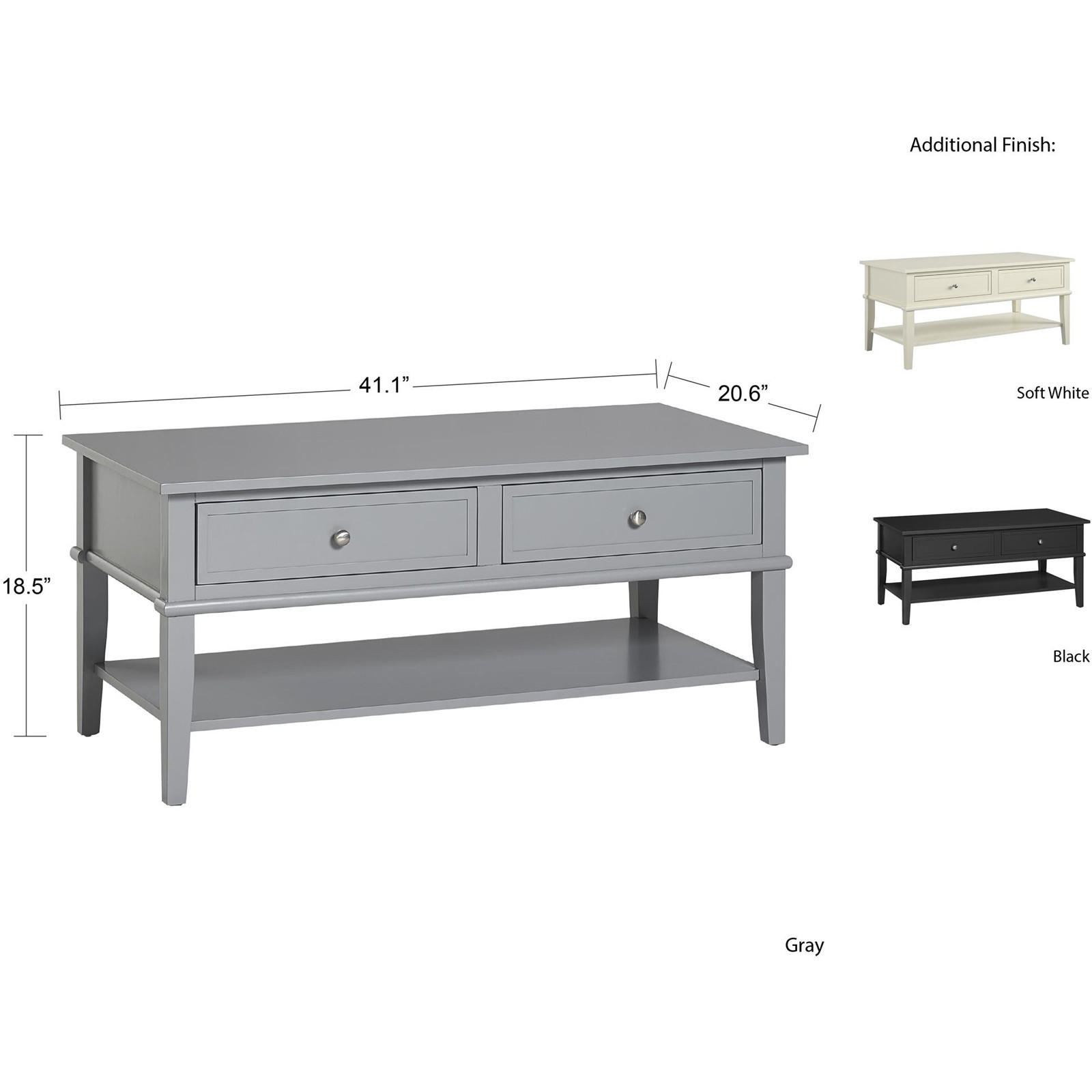 Thumbnail - Mid.you Couchtisch, Grau, Metall, 2 Schubladen, rechteckig, 46.99x52.32x104.4 cm, Wohnzimmer, Wohnzimmertische, Couchtis...